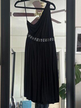 D&G Dolce & Gabbana one-shoulder black above the knee dress.